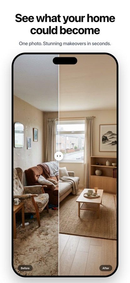 Before and after: living room transformed by AI home design
