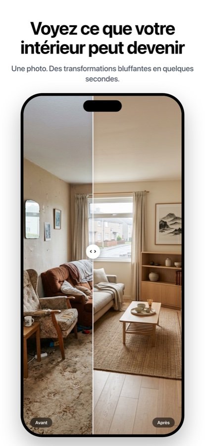 Avant/après : salon transformé par la déco IA